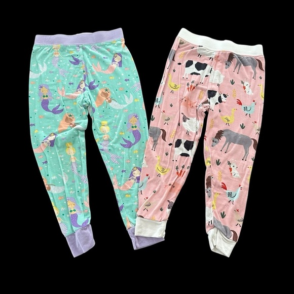 Little Sleepies 12-18 months Bundle Bamboo Pajama Pants Mermaid Farmyard Pink - Picture 1 of 3